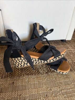 UGG Black Espadrille Wedge Sandals with Ankle Wraps